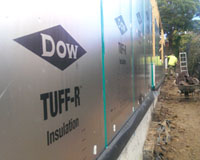 DOW Tuff-R PIR board being installed as thermally superior sisalation wrap.