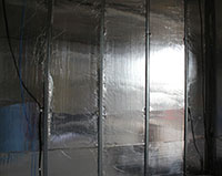 Dow Tuff-R thermal insulation boards installed after furring channels were installed (photo taken prior to taping).