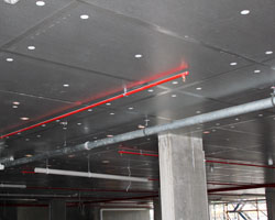 Kingspan Kooltherm K10 insulation boards installed in car park soffit.