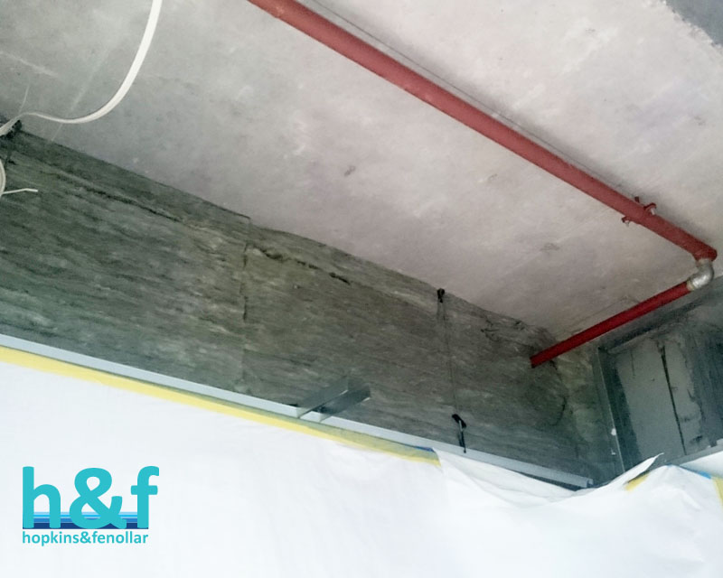 CSR Bradford Soundscreen installed in commercial office fit out as a baffle block. Compressed >15% in many layers over partitions this effectively reduces unwanted noise between offices and meeting rooms.
