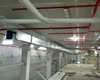 Panned view of Xtratherm boards installed to basement – photo after most services installed.